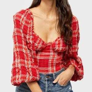 Free People Cherry Bomb Plaid Top
